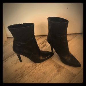 Black leather Nine West booties.  3 1/2 inch heel.